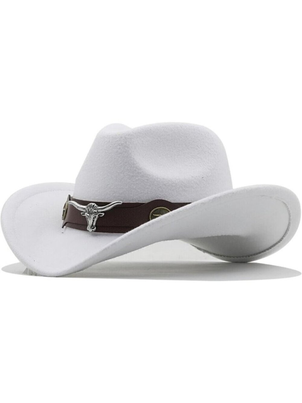 Unisex White 100% Polyester Bull Skull Band Classic Fedora Felt Cowboy Hat